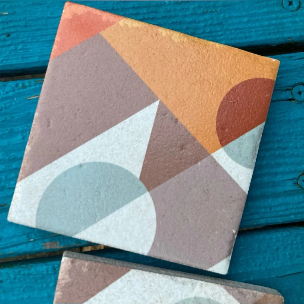 Tiles Coasters HANDMADE MCM Geometric Modern Orange Blue White Brown Tan New